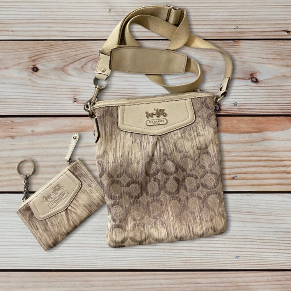 Coach Jacquard & Leather Crossbody Bag/Coin Purse